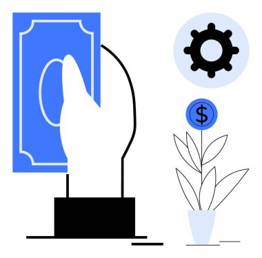 Bir dolarlık madeni para ve teçhizatla birlikte büyüyen bir fabrikanın yanında para teklif etmek, finansal planlamayı resmetmek. Yatırım, büyüme, ekonomi, finans, yenilik ve stratejik ilerleme için ideal. Basit bir daire.