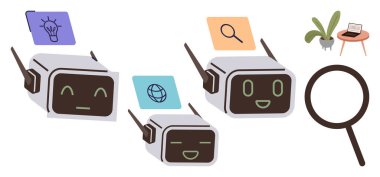 Şirin sohbet robotları büyüteç, masa bitkisi ve dizüstü bilgisayarla fikir, arama ve küresel bağlantı görevlerini yerine getiriyorlar. Yenilik, yapay zeka, araştırma ve teknoloji eğitimi için idealdir.