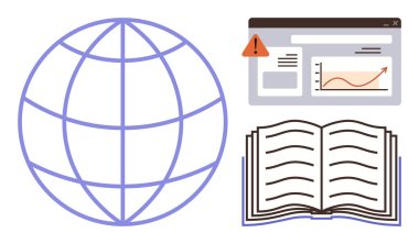 Uyarı içeren dünya, açık kitap ve veri tablosu küresel bilgi, eğitim, analitik ve bilgi yayılmasını temsil etmektedir. Öğrenme, araştırma, yenilik için ideal küresel etki okur yazarlığı