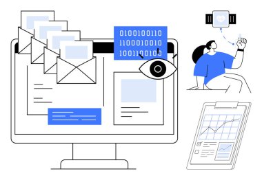 E- postalarla bilgisayar arayüzü, ikili veriler, ve göz takibi, akıllı cihazlarla fitness izleme ve pano analitiği. Siber güvenlik, sağlık teknisyeni, veri yönetimi için ideal