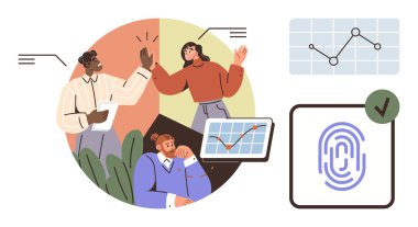 Profesyoneller veri tablolarıyla etkileşime giriyor, fikirleri paylaşıyor, ilerlemeyi analiz ediyor ve parmak izi güvenliğini doğruluyor. Takım çalışması, analitik, teknoloji, güven, güvenlik başarısı için ideal