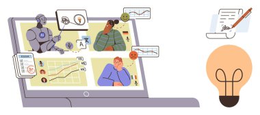 Bilgisayarlı eğitim robotu bilgisayar ekranında etkileşime geçiyor, duygusal tepkileri, akademik ilerlemeyi, çizelgeleri, notları ve fikirleri analiz ediyor. Eğitim, e-öğrenim, yapay zeka yenilik eğitimi için ideal