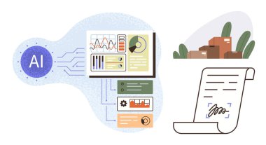 Yapay zeka, veri panellerine, lojistik yönetimine ve otomatik belge imzalamaya akar. Teknoloji, lojistik, yenilik, otomasyon, akıllı endüstriler, verimlilik dijital dönüşüm için ideal