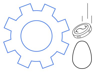 Vites, madeni para ve yumurta teknoloji, finans ve gelişim kavramlarını birleştirir. Yenilik, endüstri, sürdürülebilirlik verimlilik yatırım verimliliği ve büyüme için idealdir. Basit düz metafor