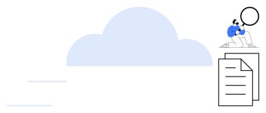 Veri incelemesi, analiz ve bulut depolamasını gösteren, büyüteçle tek tek incelenen belgeler. Teknoloji, veri yönetimi, araştırma, güvenlik, bulut hesaplama için ideal