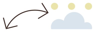 Göç, veri akışı veya depolama kavramlarını gösteren soyut sarı noktalarla bulutu gösteren eğri bir ok. Teknoloji, bulut hesaplama, veri transferi, yükleme, depolama, verimlilik için ideal