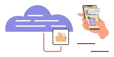 Dizin simgesi ile OTP üzerinden güvenli bulut verilerine ulaşılıyor. Güvenlik, veri transferi, kimlik doğrulama, uzaktan çalışma, bulut hizmetleri, siber güvenlik, modern iletişim için ideal. Basit düz