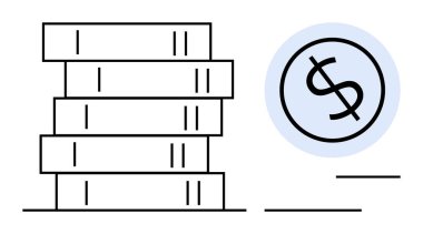 Maviyle çevrili bir dolar işaretinin yanında yığınla kitap var. Eğitim, yatırım, finansal okur yazarlık, öğrenim değeri, kariyer büyümesi, akademik finansman, basit düz metafor