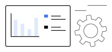 Bir vites simgesinin yanındaki bir paneldeki ögeleri listele ve listele. Analiz, işlem yönetimi, teknoloji, iş akışı, verimlilik, otomasyon ve minimalizm için ideal. Basit düz metafor