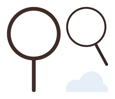 İki büyük büyüteç ve küçük bir bulut, keşif ve analiz temalarını çağrıştırıyor. Araştırma, analiz, odaklanma, araştırma, keşif, berraklık ve problem çözme için ideal. Basit düz metafor