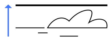 Siyah yatay çizgiler, bulut hatları ve yukarı doğru mavi ok ile sadeleştirilmiş tasarım. Hava, eğitim, yükseliş, büyüme, ilerleme havacılığı için idealdir. Basit düz metafor