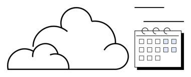 Veri depolama, görev yönetimi ve planlamayı simgeleyen işaretli tarihli bir takvimin yanında bulut. Teknoloji, organizasyon, verimlilik, uygulamalar, bulut hesaplama minimalizmi için ideal. Basit.