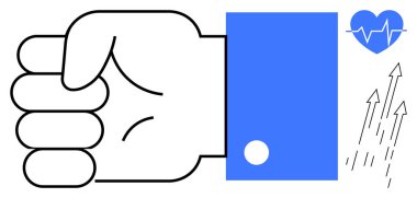 Mavi kollu kapalı bir yumruk, kalp atışı çizgisi olan bir ikon ve yukarı kayan oklar. Sağlık, zindelik, güç, ilerleme, motivasyon kararlılık ve canlılık için idealdir. Basit düz