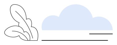 Mavi bulut ve ince yatay çizgilerin yanındaki çizgili yapraklı bitkiler barışçıl doğa ortamını çağrıştırıyor. Sağlık, çevre, ekoloji, rahatlama, minimalizm, açık hava temaları için ideal