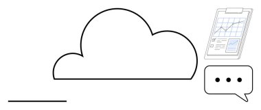 Panoda analitik çizelgesi ve iletişim için konuşma baloncuğu olan bulut ana hat sembolü. Teknoloji, veri paylaşımı, depolama, iş stratejisi, analitik, işbirliği, basitlik için idealdir. Temiz