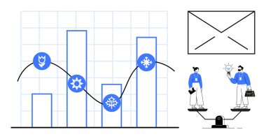 Mevsimlik simgelere ve şebeke geçmişine sahip bar grafikleri, zarf taslakları ve denge paylaşım fikirleri konusunda uzmanlar. Strateji, analiz, finans, takım çalışması, denge ve basit kararlar için ideal