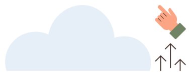 El hareketleri bir bulutun yanında yukarı doğru ve yükselen oklar ilerlemeyi, bulut hesaplamasını ve yeniliği simgeliyor. Teknoloji, büyüme, veri, bulut depolama, arzu, ileri hareket basit düz hareket için ideal