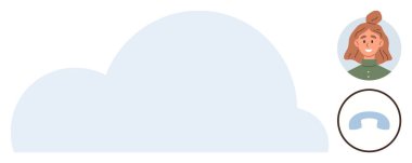 Yakınlarda kullanıcı portresi ve telefon ikonu olan büyük bir bulut şekli. Bulut teknolojisi, iletişim, uzaktan çalışma, ağ, kullanıcı bağlantısı, veri depolama ve bilişim kavramları için idealdir. Basit düz metafor