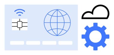 Bütünleşik devre çipi, dünya, bulut ve dişli simgeleri, bağlantı, veri, ağ, otomasyon ve bulut hesaplamasını sembolize eder. Teknoloji yeniliği için ideal bilişim güvenlik eğitimini finanse etmek