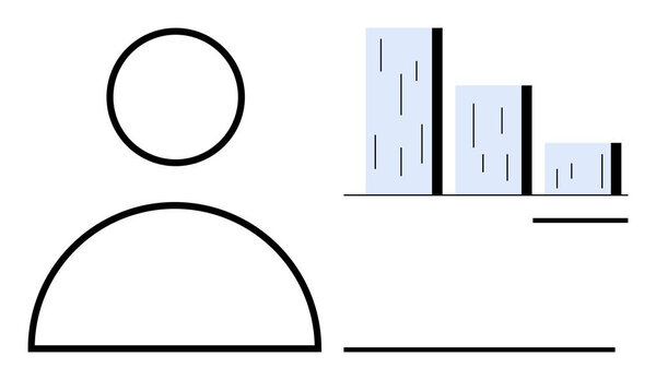 Абстрактная человеческая фигура рядом с простой диаграммой, представляющей анализ данных и отслеживание прогресса. Идеально подходит для аналитики, производительности пользователей, мониторинга, отчета, оценки, метрики роста, простой плоской