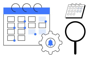 İşaretli tarihli takvim, uyarı zili, büyüteç ve mini planlayıcı. Program, planlama, etkinlik ve organizasyon için ideal. Verimlilik tarihlerini hatırlatıyor. Basit düz