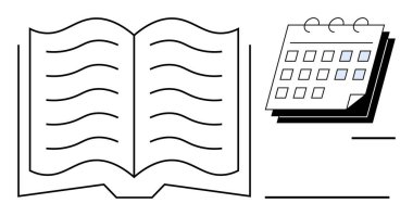 Boş günlerin işaretlendiği spiral takvimin yanında boş satırlar olan açık bir kitap. Eğitim, programlama, zaman yönetimi, hafıza, planlama, verimlilik, kişisel gelişim için ideal. Basit.