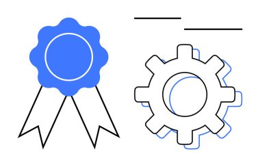 Ödül rozeti ve vites başarıyı, kaliteyi ve sistem gelişimini ön plana çıkarıyor. Başarı, verimlilik, liderlik, verimlilik, sertifika yenilik motivasyonu için idealdir. Temiz düz metafor