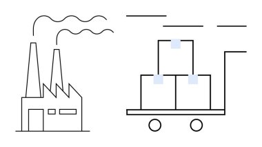 Fabrika, istiflenmiş kutularla dolu tekerlekli bir tramvayın yanında duman yayıyordu. Üretim, lojistik, dağıtım, endüstri, tedarik zinciri, nakliye, depo, basit düz metafor için ideal