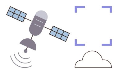 Uydu, bulut sistemini hedef alan modern sensörlü sinyaller gönderiyor. İletişim, navigasyon, veri paylaşımı, teknoloji, uzaktan algılama, küresel ağlar, basit düz metafor