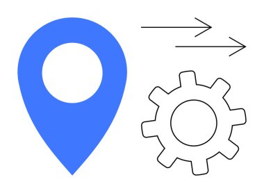 Mavi işaret, çizilmiş teçhizat ve oklar navigasyon, iş akışı verimliliği, yön ve ilerlemeyi gösteriyor. Lojistik için ideal, teknolojik yenilik planlama geliştirme rehberi. Basit.