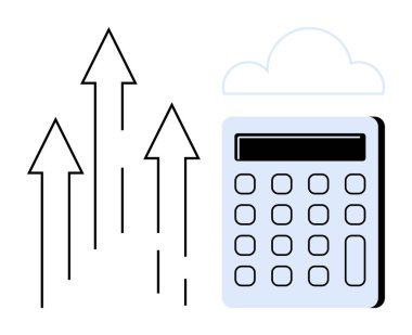 Bulut şeklindeki grafiğin yanında yukarı doğru çıkan oklar da büyümeyi, verileri ve teknolojik ilerlemeyi simgeliyor. İş dünyası, ekonomi, finans, yenilik, strateji ve bulut hesaplama için ideal