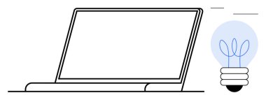 Parlayan ampulün yanında parlak dizüstü bilgisayar fikirleri, yenilikleri ve yaratıcılığı öneriyor. Beyin fırtınası, problem çözme, teknoloji, eğitim, dijital çalışma alanı, başlangıç ve üretkenlik için ideal
