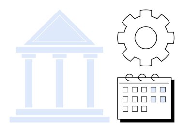 Hükümet binası, teçhizat ve takvim yönetimi, organizasyon süreçlerini ve takvimi temsil ediyor. Yönetim, politika, planlama, otomasyon verimliliği için ideal