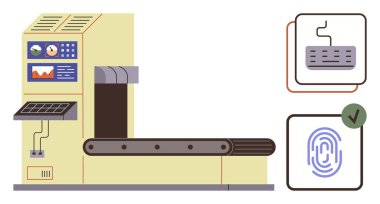 Kontrol paneli, biyometrik parmak izi okuyucusu ve tuş takımı arayüzü olan endüstriyel taşıyıcı. Otomasyon, kimlik doğrulama, üretim, teknoloji, güvenlik endüstrisi ve verimlilik için ideal. Basit.