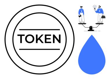 Dairesel sembol, tahterevallide iki profesyonel fikir paylaşıyorlar, büyük su damlası. Denge, kaynak, karar verme, işbirliği, yenilikçi eşitlik verimliliği için idealdir. Basit düz metafor