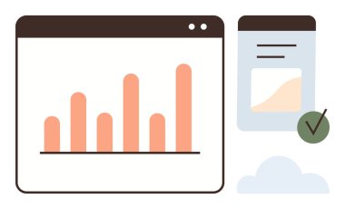 Tarayıcı penceresindeki büyüme grafiği, grafikli özet kartı ve işaretli listeyi raporla. Analiz, onay, ilerleme izleme, iş büyümesi, veri yönetimi, verimlilik için ideal