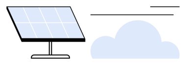 Güneş paneli, en az bulut ve temiz çizgiler eşliğinde güneş ışığını emiyor. Yenilenebilir enerji, sürdürülebilirlik, eko-dostluk, güneş enerjisi, yeşil teknoloji, temiz gelecek, basit yassı
