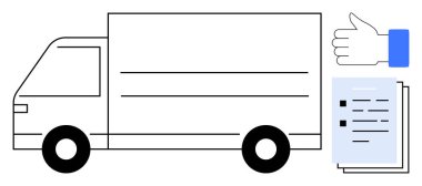 Teslimat kamyonu, onaylama ve kontrol listesi belgeleriyle birlikte, verimli lojistik, nakliye ve yerine getirmeyi temsil ediyor. Ulaşım, dağıtım hizmeti ve lojistik başarı için ideal