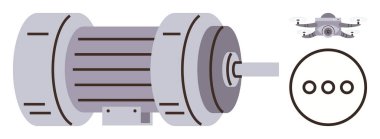 Şaftı, detaylı kablo şeması ve jeneratör elemanlarıyla elektrik motoru. Enerji, makine, mühendislik, onarım, teknik tasarım otomasyon yeniliği için idealdir. Basit düz metafor
