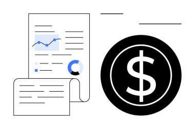 Haritalar, grafikler ve büyük bir dolar işareti olan belgeler. Finans, iş stratejisi, analitik, ekonomik eğilimler, gelir planlaması, kurumsal yatırım için ideal düz metafor