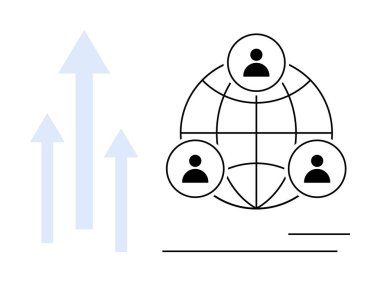 Yukarı bakan oklarla bir ızgara boyunca soyut grup bağlantısı, ilerlemeyi, takım çalışmasını ve küresel iletişimi simgeliyor. Büyüme, ağ oluşturma, liderlik, işbirliği ve yenilik için ideal