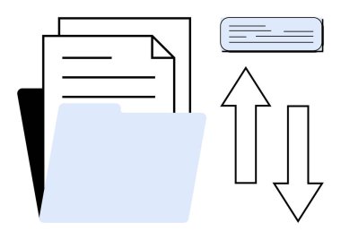 Dizin ve dokümanlar yukarı ve aşağı oklarla veri transferi ve dosya yönetimini öneriyor. Organizasyon, iş akışı, belge paylaşımı, bulut depolama, teknoloji süreçleri için ideal