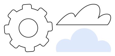 Dişliler ve ana hatları belirlenmiş bulutlar teknoloji, sistem entegrasyonu ve bulut hizmetlerini temsil ediyor. Yenilik, bilişim, yazılım, altyapı, ilerleme, optimizasyon için ideal basit düz metafor