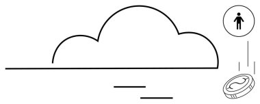 Şekil verilmiş bulut, insan simgesi ve azalan bozuk para dijital depolama, kullanıcı etkileşimi ve parasal işlemleri gösteriyor. Teknoloji, bulut hizmetleri, veri ekonomisi, online bankacılık dijital için ideal