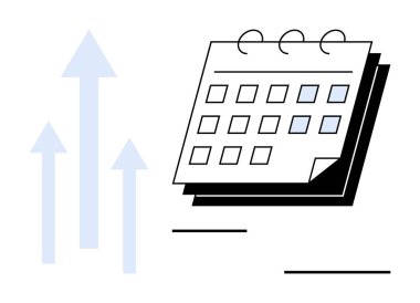 Vurgulanmış tarihleri ve yukarı doğru okları olan spiral takvim büyümeyi, ilerlemeyi ve planlamayı simgeliyor. Üretkenlik, başarı, strateji, programlama, iş geliştirme hedefleri için idealdir. Basit düz