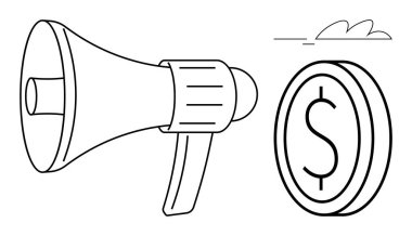 Megafon, maddi değeri temsil eden madeni paranın yanında mesajın güçlendirilmesini de vurguluyor. Reklam, iletişim, pazarlama stratejisi, markalaşma, promosyon, iş büyümesi, finans kampanyaları için ideal