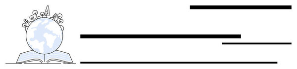 Globe placed on an open book adorned with a floral crown signifies knowledge, education, growth, sustainability, global learning, creativity, and nature. Ideal for education, environment innovation