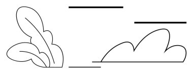 Soyut yapraklar, çalılar ve yatay çizgiler stilize bir doğa sahnesi oluşturur. Doğa için ideal, minimalizm, çevre, denge, çevre kavramı sadeliği temiz tasarım. Basit bir daire için mükemmel.