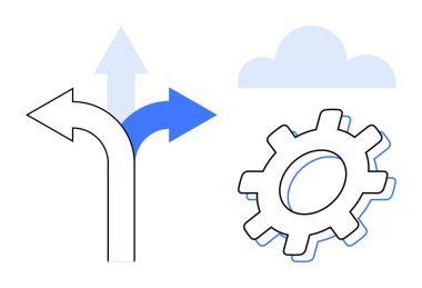 Oklar birleşiyor, yön gösteriyor ve bulutun yanında vites değiştiriyor. Strateji, teknoloji, karar verme, yenilik, süreç geliştirme yaratıcılığı için idealdir. Basit düz metafor
