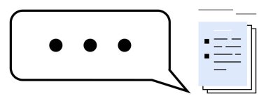 Doldurulmuş belgelerle bitişik üç noktadan oluşan konuşma balonu. İletişim, işbirliği, mesajlaşma, içerik yazımı, mesajlaşma, iş akışı, beyin fırtınası için ideal. Basit düzlüğü temizle